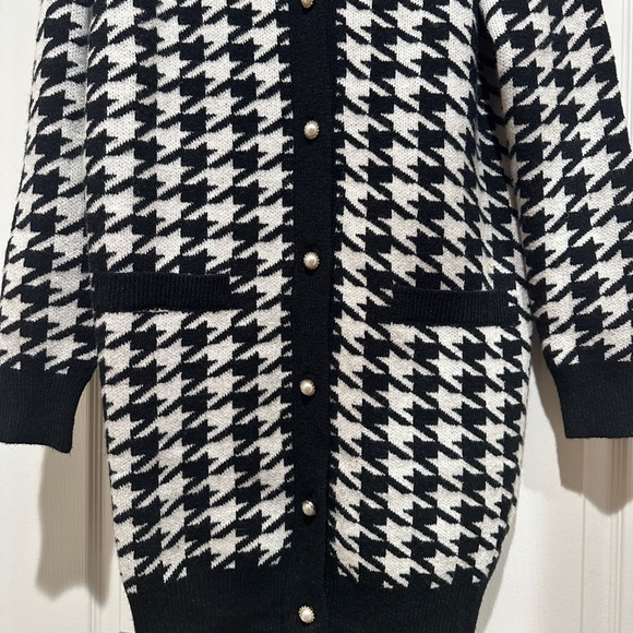 Lulus Truly Iconic Black and White Houndstooth Cardigan Sweater Dress - Picture 5 of 7